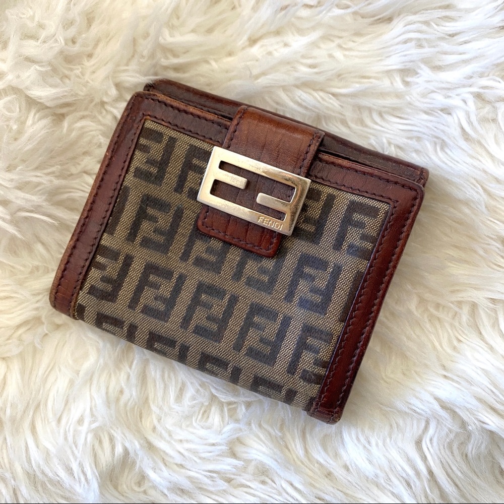 Fendi Zucca Print Brown Leather Wallet